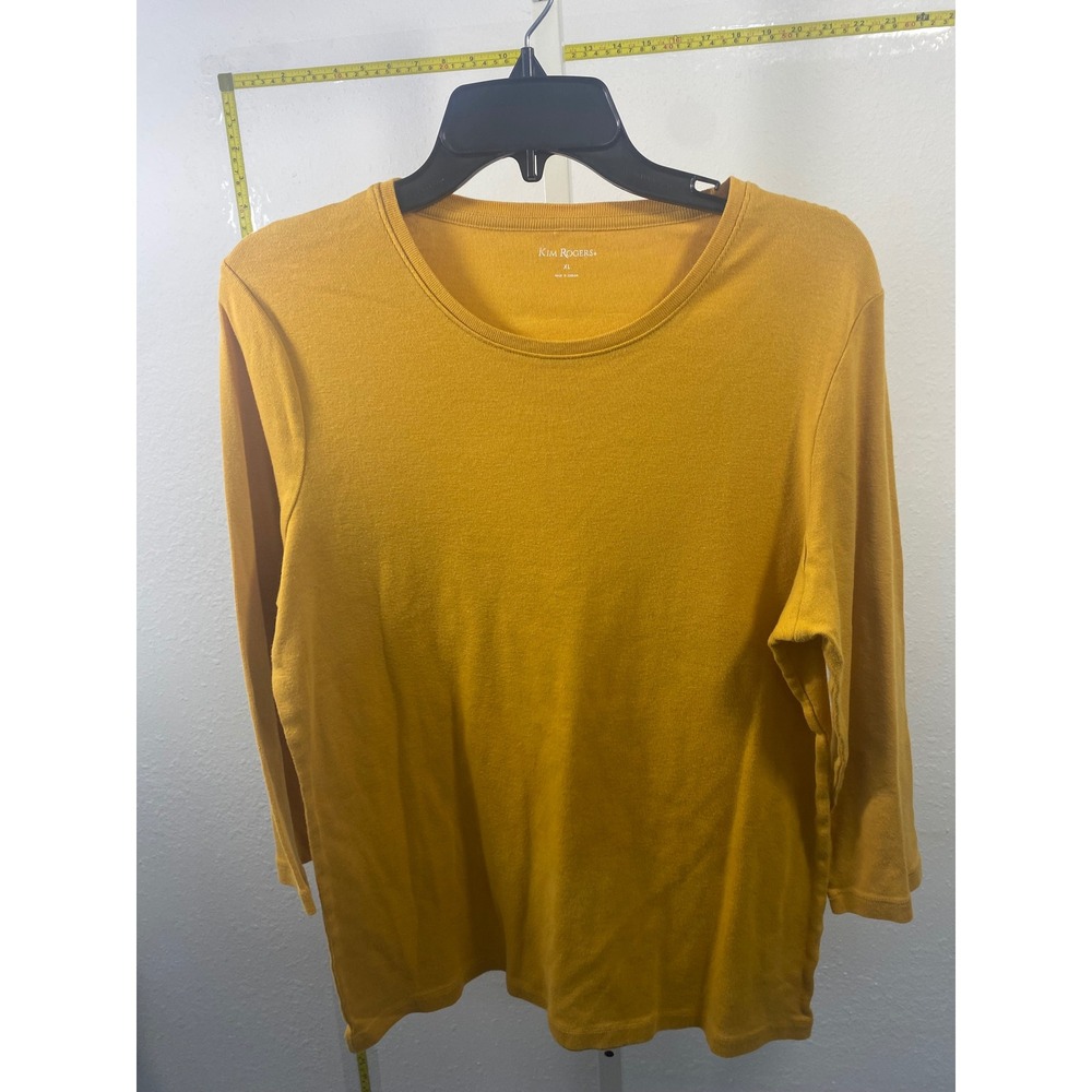 Kim Rogers Mustard Yellow Ribbed Knit Long Sleeve Crew Neck Tee Shirt Womens XL‎